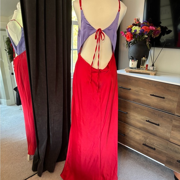 Red and Purple Satin Slip Dress - Picture 3 of 5
